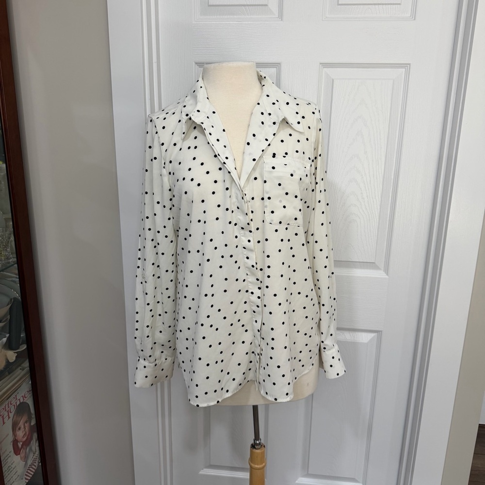 Tommy Hilfiger Cream and Black Polka Dot Button Down Shirt